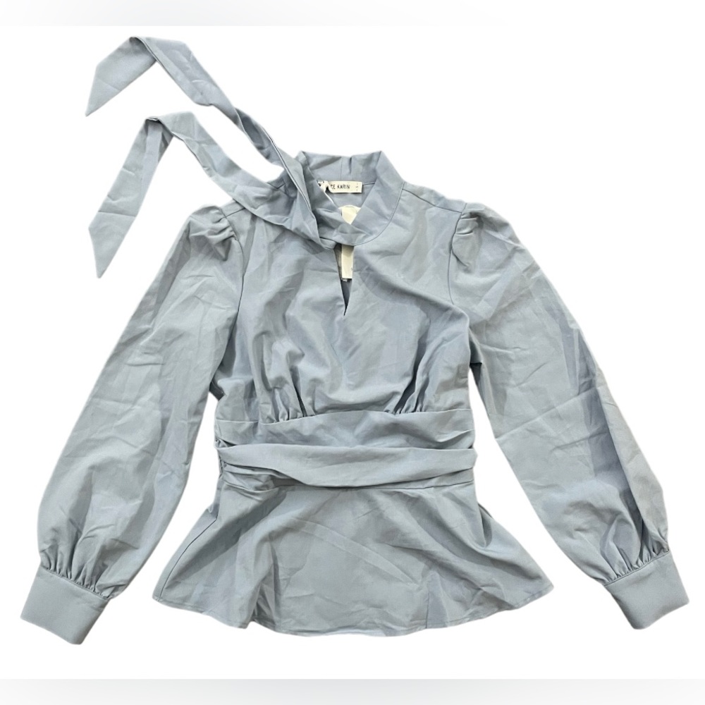 Bow Tie Peplum Lantern Sleeve Blouse NWT